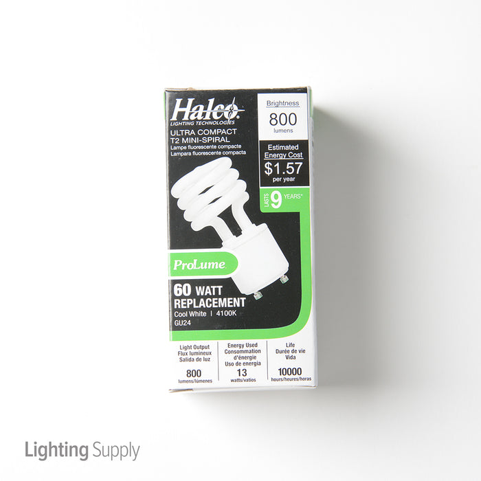 Halco CFL13/41/GU24 13W Compact Fluorescent T2 GU24 Base Spirals 4100K 120V 82 CRI GU24 Base Prolume Self-Ballasted Bulb (46526)