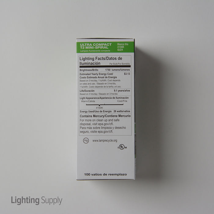 Halco CFL26/41/GU24 26W Compact Fluorescent T3 GU24 Base Spirals 4100K 120V 82 CRI GU24 Base Prolume Self-Ballasted Bulb (46529)