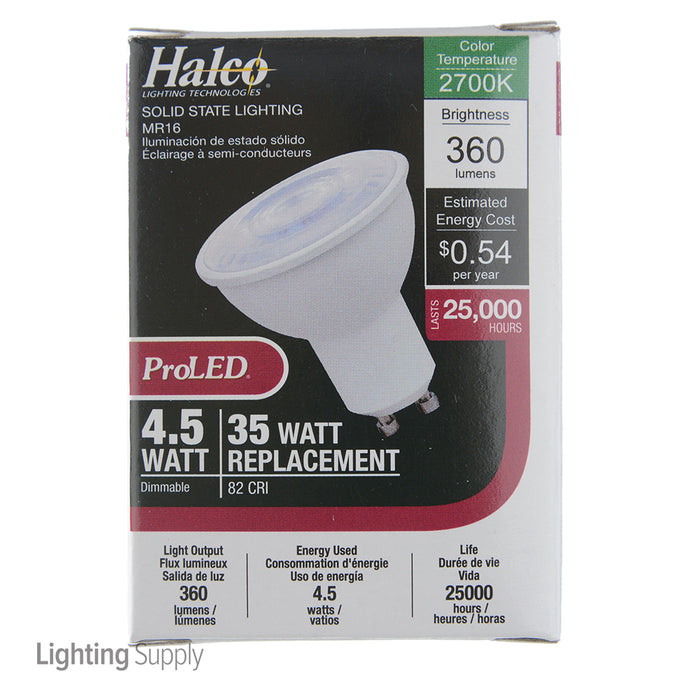 Halco MR16FL4/827/GU10/LED 4.5W LED MR16 2700K 120V 82 CRI GU10 Base Dimmable Bulb (80529)