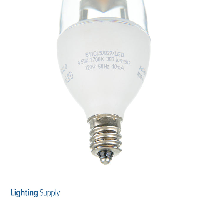 Halco B11CL5/827/LED 4.5W LED B11 2700K 120V 82 CRI Candelabra E12 Base Dimmable Clear Bulb (80820)