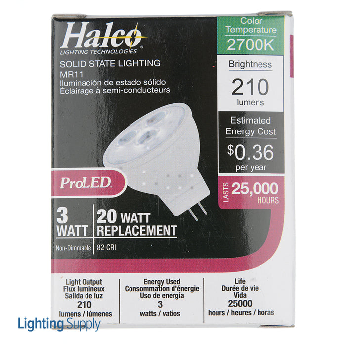Halco MR11NFL3/827/LED 3W LED MR11 2700K 12V 82 CRI GU4 Base Bulb (80996)