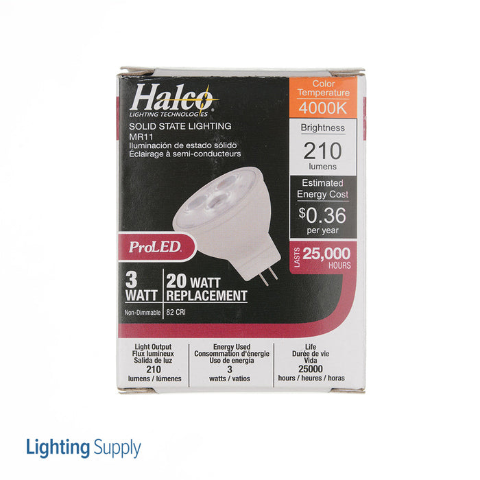 Halco MR11NFL3/840/LED 3W LED MR11 4000K 12V 82 CRI GU4 Base Bulb (80998)