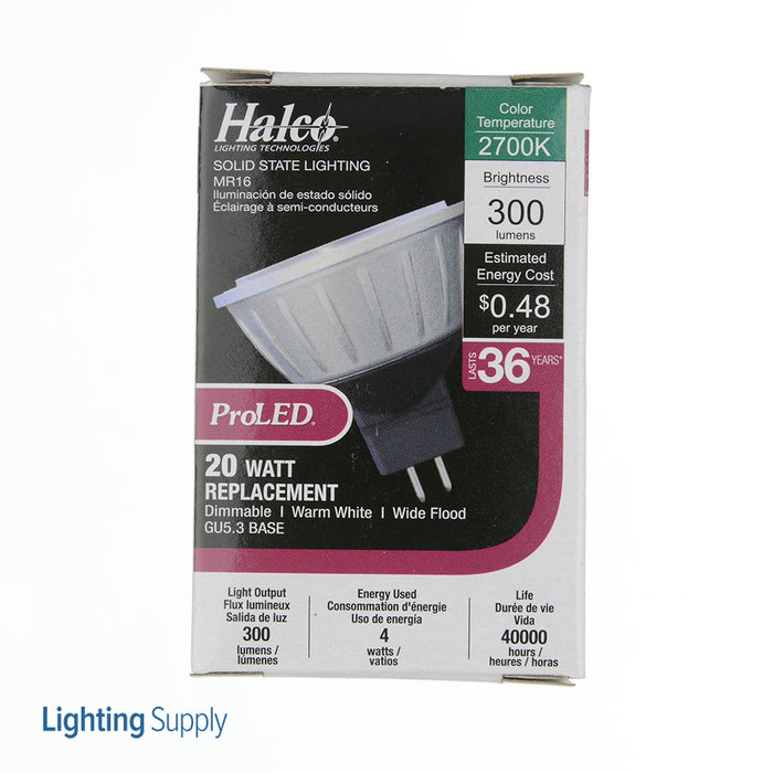 Halco MR16WFL20/827/LED 4.5W LED MR16 2700K 10V-15V 82 CRI GU5.3 Base Dimmable Bulb (81061)