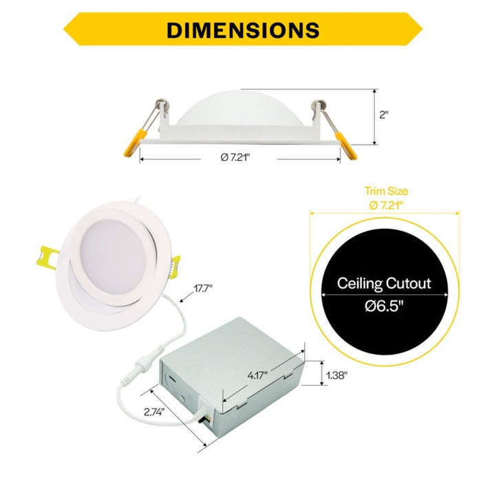 Halco DFDLG6-13-CS ProLED Select Direct Fit Gimbal Downlight 6 Inch 13W CCT Selectable 2700K/3000K/3500K/4000K/5000K 90 Degree Tilt Dimmable T20 JA8 (82120)