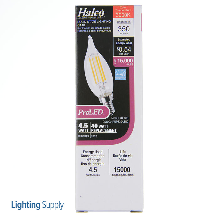 Halco CA10CL4ANT/830/LED2 CA10 4.5W 3000K Dimmable Clear Filament E12 ProLED (85066)
