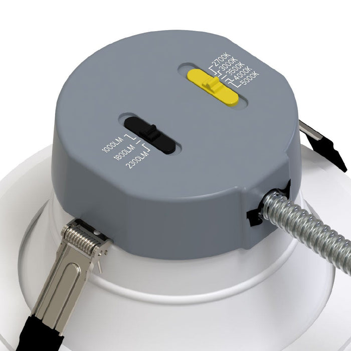 Halco CDL-6-LS-CS-WH-DDV 6 Inch Downlight Selectable 1000Lm/1800Lm/2500Lm 2700K/3000K/3500K/4000K/5000K 120-277V Triac/ELV/0-10V White Reflector/Flange (89211)