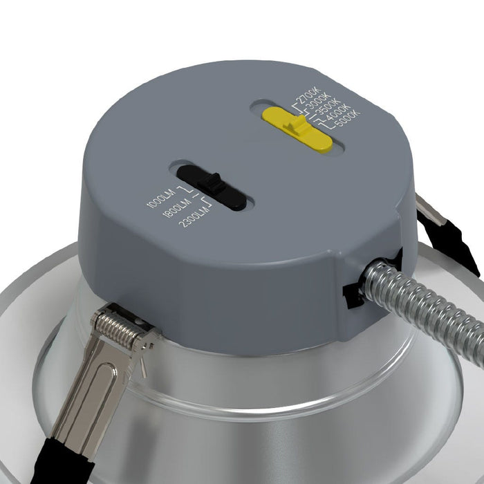 Halco CDL-6-LS-CS-HZWH-DDV 6 Inch Downlight Selectable 1000Lm/1800Lm/2500Lm 2700K/3000K/3500K/4000K/5000K 120-277V Triac/ELV/0-10V Haze Reflector/White Flange (89215)