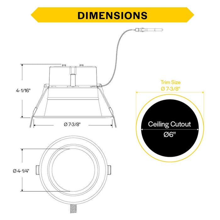 Halco CDL-6-LS-CS-HZWH-DDV 6 Inch Downlight Selectable 1000Lm/1800Lm/2500Lm 2700K/3000K/3500K/4000K/5000K 120-277V Triac/ELV/0-10V Haze Reflector/White Flange (89215)