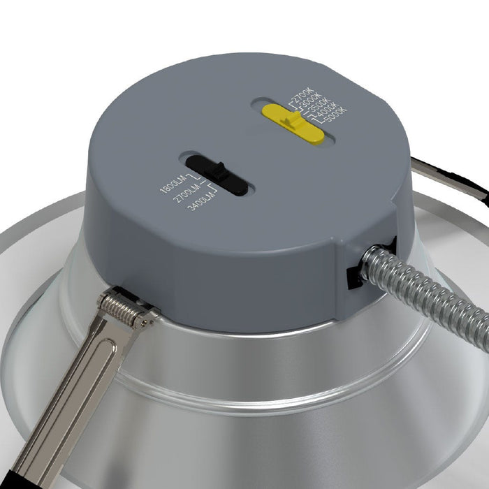 Halco CDL-8-LS-CS-HZWH-DDV 8 Inch Downlight Selectable 1800Lm/2700Lm/3500Lm 2700K/3000K/3500K/4000K/5000K 120-277V Triac/ELV/0-10V Haze Reflector/White Flange (89216)