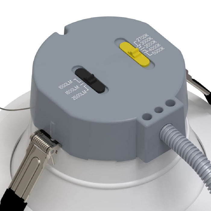 Halco CDLEM-6-LS-CS-WH-DDV 6 Inch Downlight Selectable 1000Lm/1800Lm/2500Lm 2700K/3000K/3500K/4000K/5000K 120-277V Triac/ELV/0-10V Emergency Battery Backup White Reflector/Flange (89219)