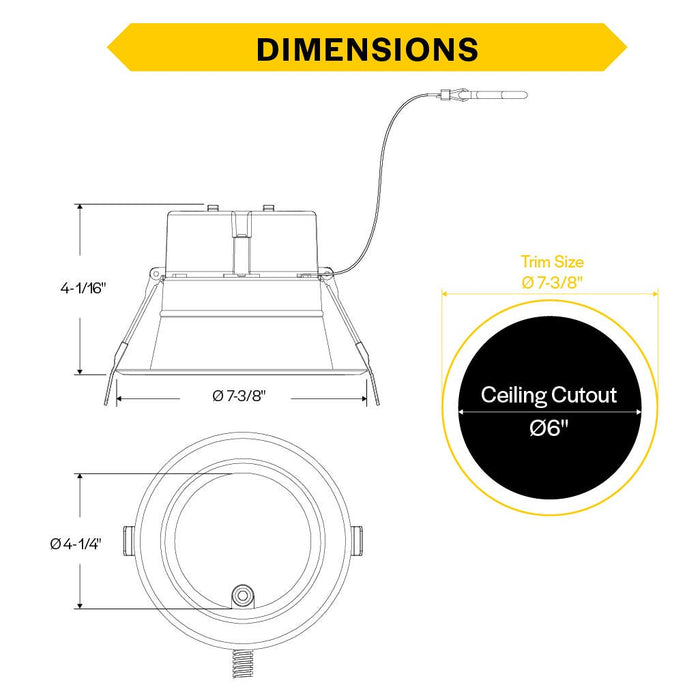 Halco CDLEM-6-LS-CS-WH-DDV 6 Inch Downlight Selectable 1000Lm/1800Lm/2500Lm 2700K/3000K/3500K/4000K/5000K 120-277V Triac/ELV/0-10V Emergency Battery Backup White Reflector/Flange (89219)