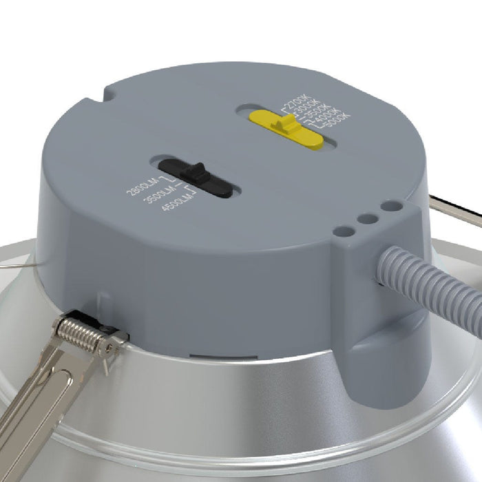 Halco CDLEM-10-LS-CS-HZWH-DDV 10 Inch Downlight Selectable 2800Lm/3500Lm/4500Lm 2700K/3000K/3500K/4000K/5000K 120-277V Triac/ELV/0-10V Emergency Backup Haze Reflector/White Flange (89225)