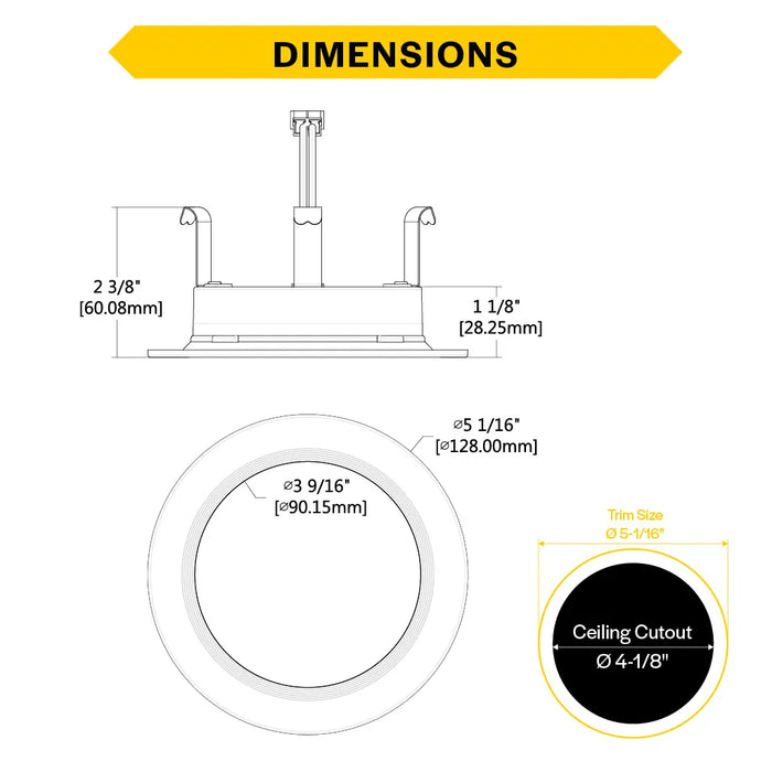 Halco PUSH-RSD-4-CS-BT-120V LED Retrofit Slim Downlight 4 Inch Baffle Trim 8W 700Lm Push Lens for CCT Selectable 2700K/3000K/3500K/4000K/5000K 90 CRI 120V Triac Dimming (89231)