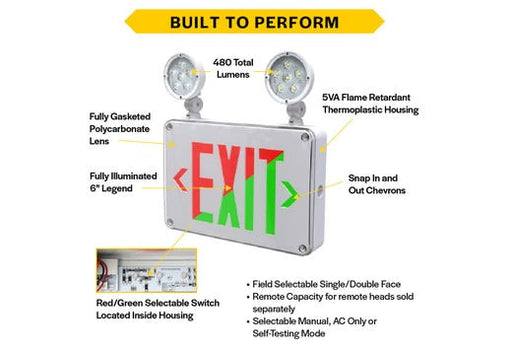 Halco EMG-WLEXC-WH-RG Emergence Series Combination Exit/Emergency Selectable Red Or Green Legend Selectable Single/Double Face Self Diagnostics Remote Capacity White (97124)