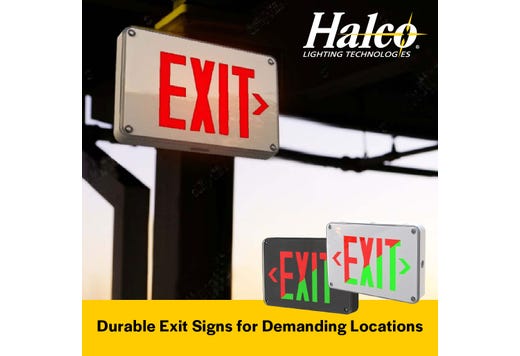 Halco EMG-WLEX-BK-RG Emergence Series Wet/Cold Location Exit Sign Selectable Red Or Green Legend Selectable Single/Double Face Self Diagnostics Remote Capacity Black (97127)