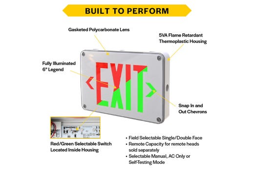 Halco EMG-WLEX-WH-RG Emergence Series Wet/Cold Location Exit Sign Selectable Red Or Green Legend Selectable Single/Double Face Self Diagnostics Remote Capacity White (97126)