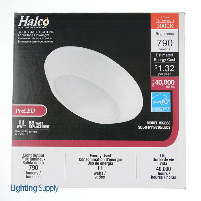 Halco 99868 11W LED 120V 3000K 80 CRI White Dimmable Downlight (SDL4FR11/830/LED2)