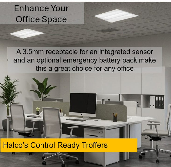 Halco CBT-RK-22-LS-CS-UNV LED 2X2 Center Basket Troffer Retrofit Kit Controls Ready Lumen/CCT Selectable 2500Lm/3125Lm/4000Lm 3500K/4000K/5000K 120-277V 0-10V Dimming (81802)