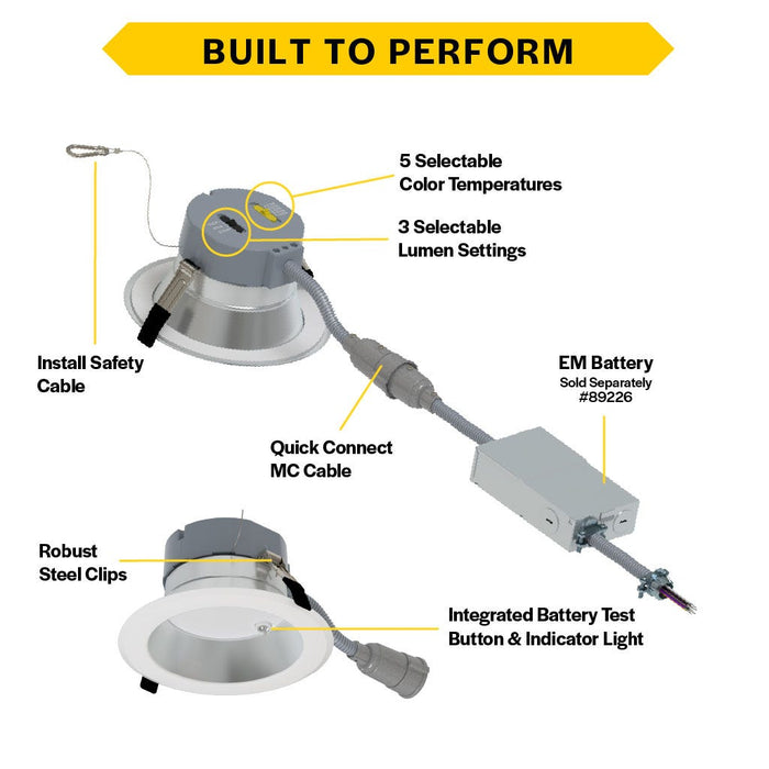 Halco CDLEM-4-LS-CS-HZWH-DDV 4 Inch Downlight Selectable 600Lm/800Lm/1000Lm 2700K/3000K/3500K/4000K/5000K 120-277V Triac/ELV/0-10V Emergency Backup Haze Reflector/White Flange (89222)