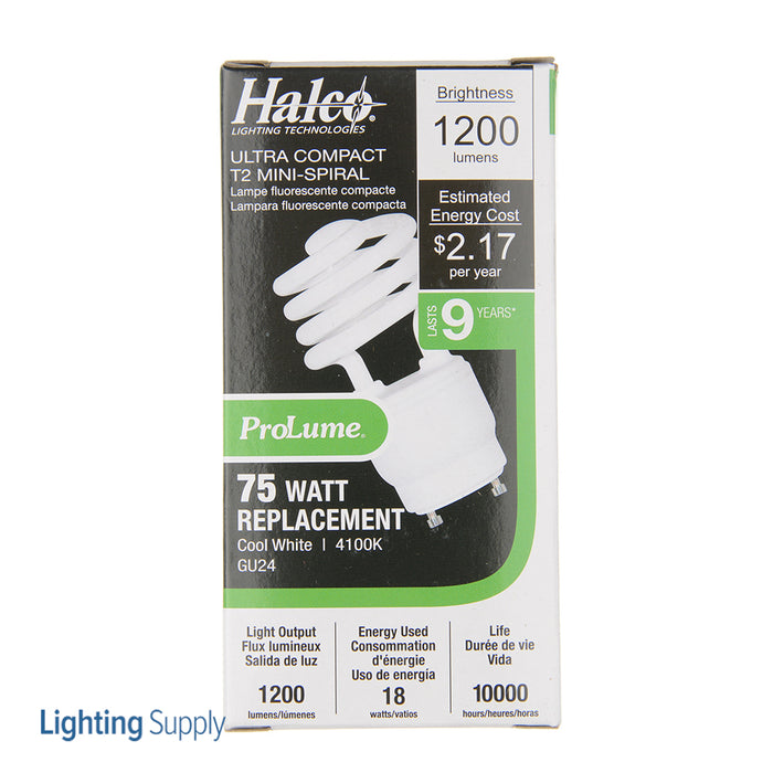 Halco CFL18/41/GU24 18W Compact Fluorescent T2 GU24 Base Spirals 4100K 120V 82 CRI GU24 Base Prolume Self-Ballasted Bulb (46520)
