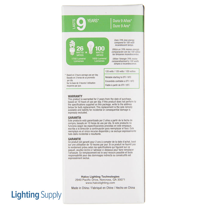 Halco CFL26/41/T2 26W Compact Fluorescent T2 Spirals 4100K 120V 82 CRI Medium E26 Base Prolume Self-Ballasted Bulb (45082)