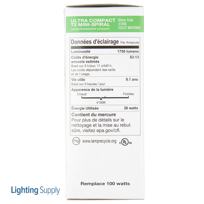 Halco CFL26/41/T2 26W Compact Fluorescent T2 Spirals 4100K 120V 82 CRI Medium E26 Base Prolume Self-Ballasted Bulb (45082)