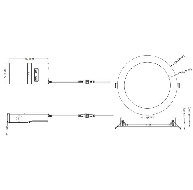 Halco CSDL-8-LS-CS-ST-DDV Commercial Slim Downlight 8 Inch 18W Lumen/CCT Selectable 900Lm/1100Lm/1500Lm 2700K/3000K/3500K/4000K/5000K Smooth Trim 120-277V Dimmable (89170)