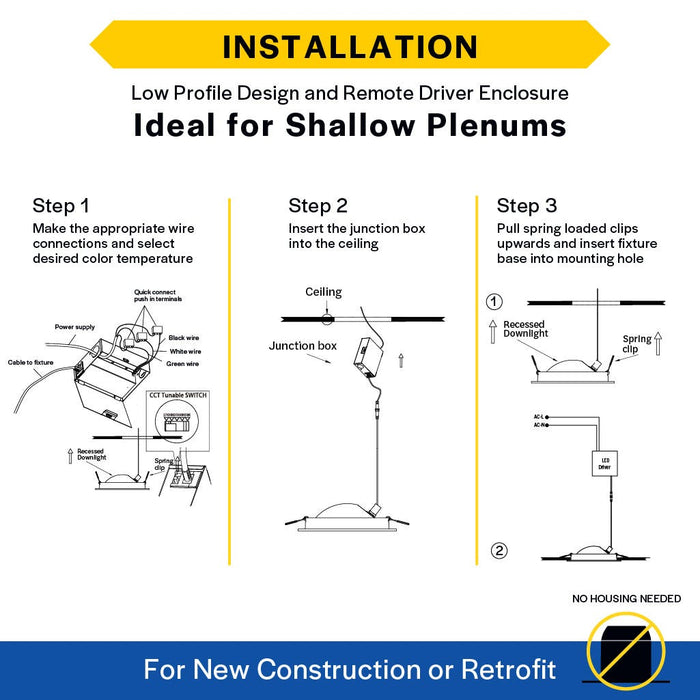 Halco DFDLG6-13-CS ProLED Select Direct Fit Gimbal Downlight 6 Inch 13W CCT Selectable 2700K/3000K/3500K/4000K/5000K 90 Degree Tilt Dimmable T20 JA8 (82120)
