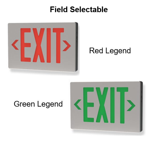 Halco EMG-DCEX-BABK-RG Emergence LED Die-Cast Exit Sign Selectable Red/Green Legend Brushed Aluminum Face Black Housing Single/Double Face Selectable AC Or Battery Backup (97112)