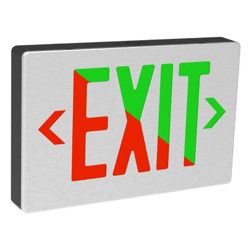 Halco EMG-DCEX-BABK-RG Emergence LED Die-Cast Exit Sign Selectable Red/Green Legend Brushed Aluminum Face Black Housing Single/Double Face Selectable AC Or Battery Backup (97112)
