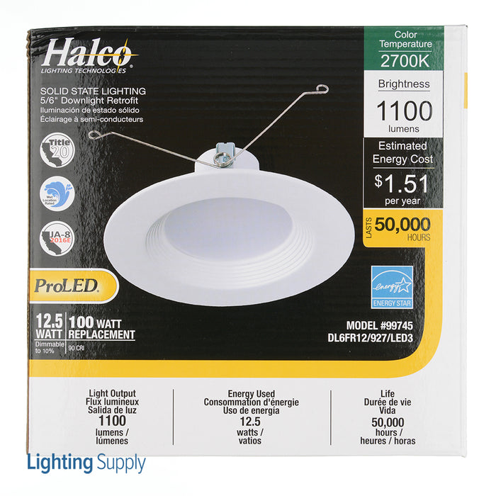 Halco DL6FR12/927/LED3 5/6 Inch Downlight Retrofit Series III 12.5W 2700K 90 CRI Wet Location Dimmable ProLED (99745)
