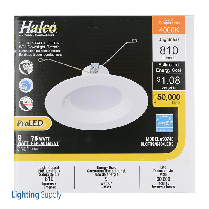Halco DL6FR9/940/LED3 ProLED 5/6 Inch LED Downlight Retrofit 9W 4000K 810Lm 90 CRI 120V (99743)