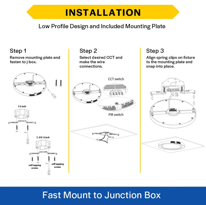 Halco DSK-7-CS-120V-PIR LED Surface Mount Disk Downlight 7 Inch 14W 1150Lm CCT Selectable 2700K/3000K/3500K/4000K/5000K 120V Non-Dimmable PIR Sensor (83902)