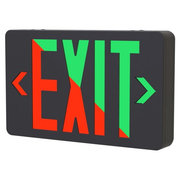 Halco EMG-EXE-BK-RG Emergence Series Black Thermoplastic Exit Sign With Field-Selectable Red/Green Legend Single/Double Face With Battery Backup T20 (97120)