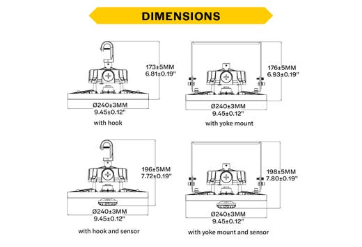 Halco ERHB-1-LS-CS-U Essential Round LED High Bay Wattage/CCT Selectable 60W/80W/100W 4000K/5000K 120-277V 0-10V Dimming Black (37310)