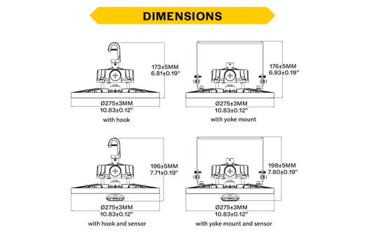 Halco ERHB-2-LS-CS-U Essential Round LED High Bay Wattage/CCT Selectable 90W/120W/150W 4000K/5000K 120-277V 0-10V Dimming Black (37311)