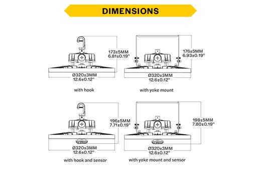 Halco ERHB-4-LS-CS-U Essential Round LED High Bay Wattage/CCT Selectable 180W/210W/240W 4000K/5000K 120-277V 0-10V Dimming Black (37313)