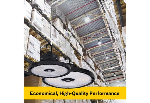 Halco ERHB-3-LS-CS-U Essential Round LED High Bay Wattage/CCT Selectable 120W/150W/200W 4000K/5000K 120-277V 0-10V Dimming Black (37312)