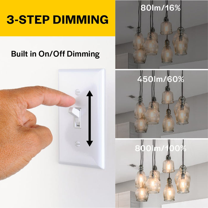Halco LSB11-FR-FLED4-930-E12-D LED Filament Bullet B11 Bulb E12 Base 3000K 3-Step Built In Dimming Selectable 1.5W/3W/5W 80Lm/300Lm/800Lm 90 CRI 120V Frosted (82571)