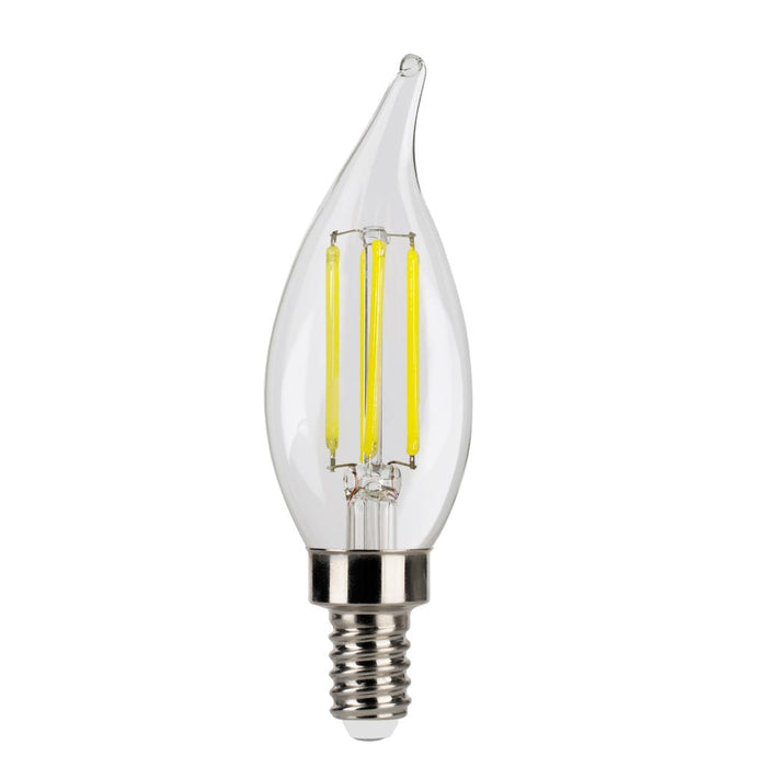 Halco LSCA11-CL-FLED4-950-E12-D LED Filament Flame Tip CA11 Bulb E12 Base 5000K 3-Step Built In Dimming Selectable 1.5W/3W/5W 80Lm/300Lm/800Lm 90 CRI 120V Clear (82614)