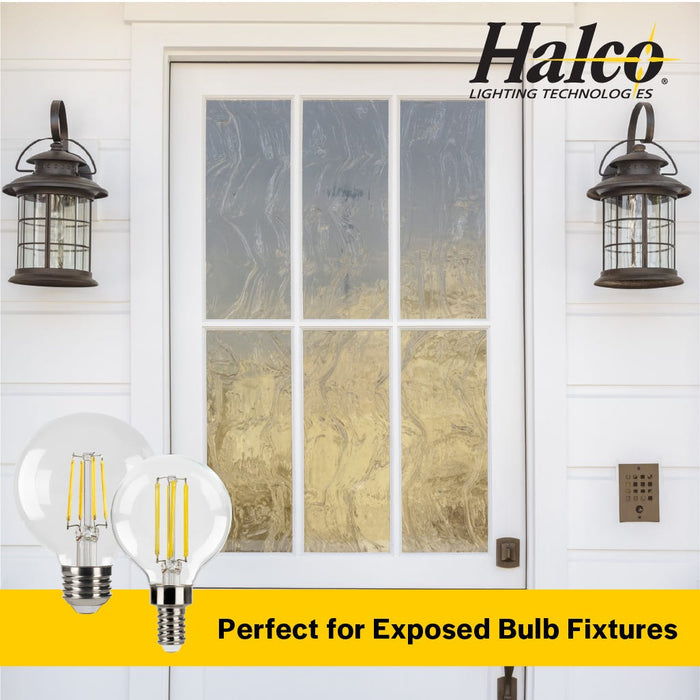Halco 9G25-CL-FLED4-930-E26-D-T24 LED Filament G25 Lamp Medium E26 Base 3000K 9W 800Lm Clear 90 CRI 120V Dimmable (82676)