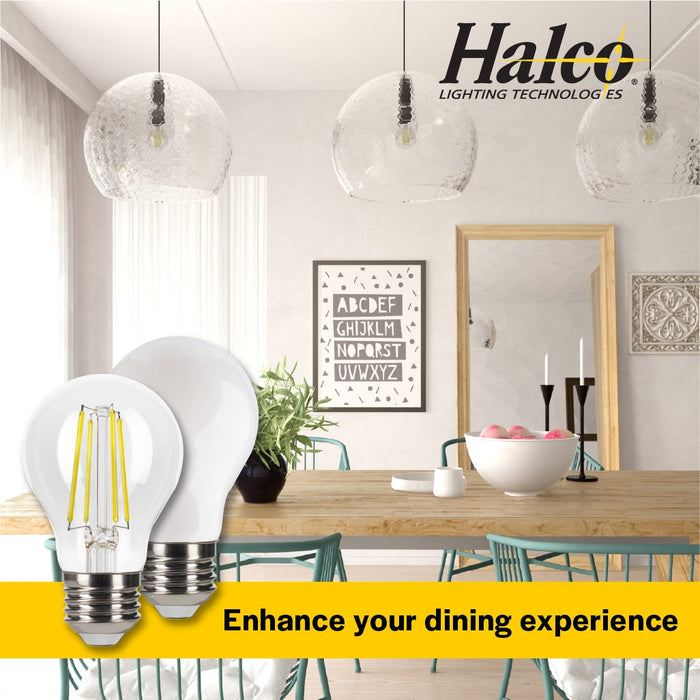 Halco A19-CL-FLED4-930-E26-3WD LED Filament A19 Lamp E26 Base 3000K 3-Way 3.3W/5.5W/8.8W Lumen Selectable 300Lm/500Lm/800Lm 90 CRI 120V Clear Dimmable (82714)
