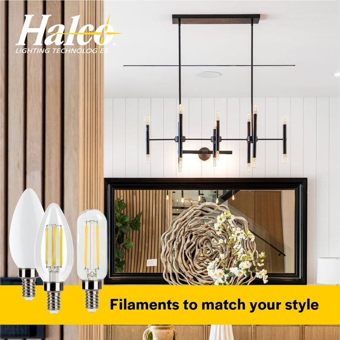Halco 6B11-CL-FLED4-927-E12-D-T24 LED Filament B11 Lamp Candelabra E12 Base 2700K 5.5W 500Lm Clear 90 CRI 120V Dimmable (82555)