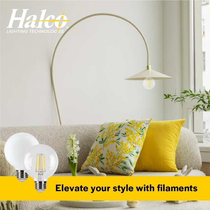 Halco 9G25-CL-FLED4-950-E26-D-T24 LED Filament G25 Lamp Medium E26 Base 5000K 9W 800Lm Clear 90 CRI 120V Dimmable (82677)