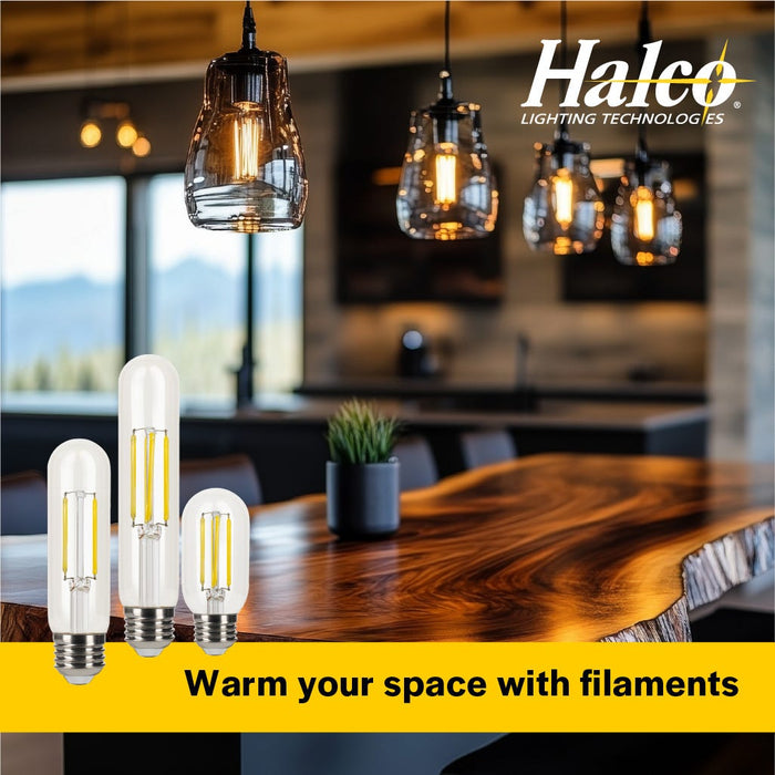 Halco 9T10-CL-FLED4-927-E26-D LED Filament T10 Lamp 6.5 Inch Medium E26 Base 2700K 8.8W 800Lm 90 CRI 120V Clear Dimmable (82702)
