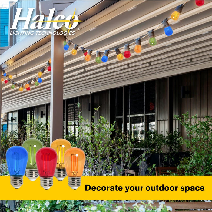 Halco 5S14-CL-FLED4-ORG-E26-D LED Filament S14 Orange Lamp Medium E26 Base 5W 200Lm 80 CRI 120V Dimmable (82689)