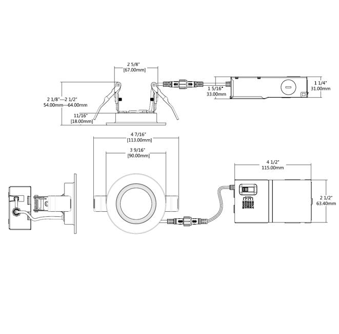 Halco FRSDL-3-CS-BT-120V Fire Rated 3 Inch Slim Downlight CCT Selectable 2700K/3000K/3500K/4000K/5000K 6.5W 500Lm Baffle Trim 120V Triac Dimming T24 (89201)