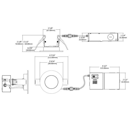 Halco FRSDL-3-CS-ST-120V Fire Rated 3 Inch Slim Downlight CCT Selectable 2700K/3000K/3500K/4000K/5000K 6.5W 500Lm Smooth Trim 120V Triac Dimming T24 (89200)