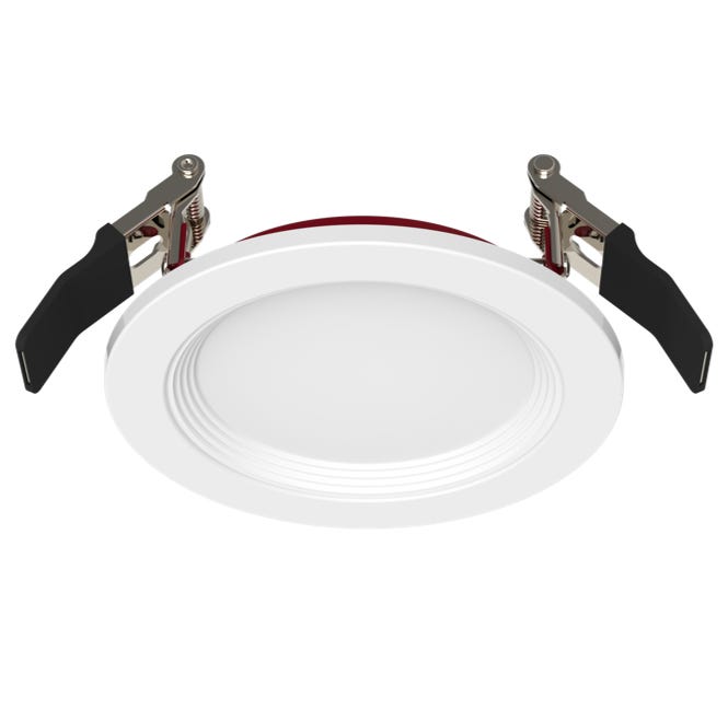 Halco FRSDL-4-CS-BT-120V Fire Rated 4 Inch Slim Downlight CCT Selectable 2700K/3000K/3500K/4000K/5000K 11W 900Lm Baffle Trim 120V Triac Dimming T24 (89203)