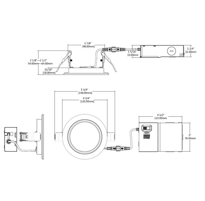 Halco FRSDL-4-CS-BT-120V Fire Rated 4 Inch Slim Downlight CCT Selectable 2700K/3000K/3500K/4000K/5000K 11W 900Lm Baffle Trim 120V Triac Dimming T24 (89203)
